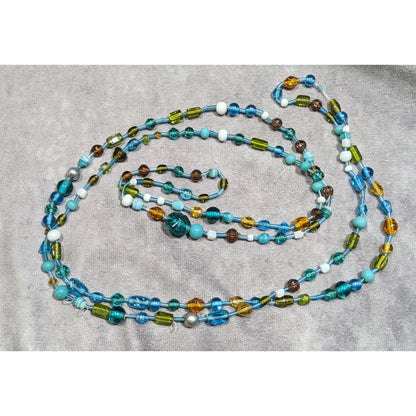 Handmade Cool Tone Glass Beaded Extra Long Necklace