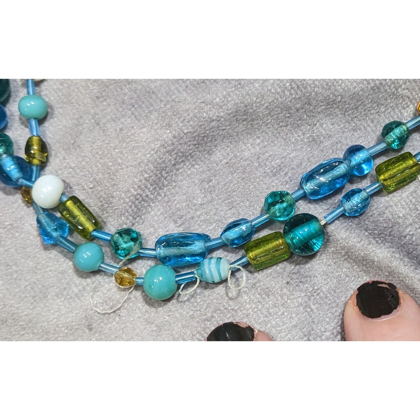 Handmade Cool Tone Glass Beaded Extra Long Necklace