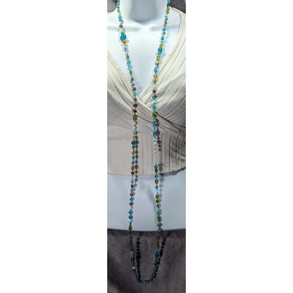 Handmade Cool Tone Glass Beaded Extra Long Necklace