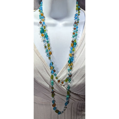 Handmade Cool Tone Glass Beaded Extra Long Necklace