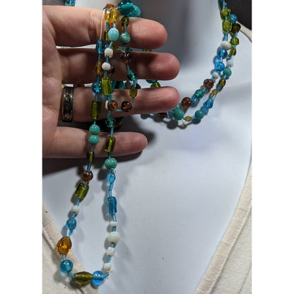 Handmade Cool Tone Glass Beaded Extra Long Necklace