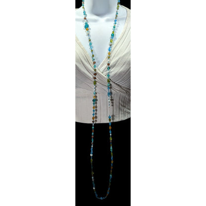 Handmade Cool Tone Glass Beaded Extra Long Necklace
