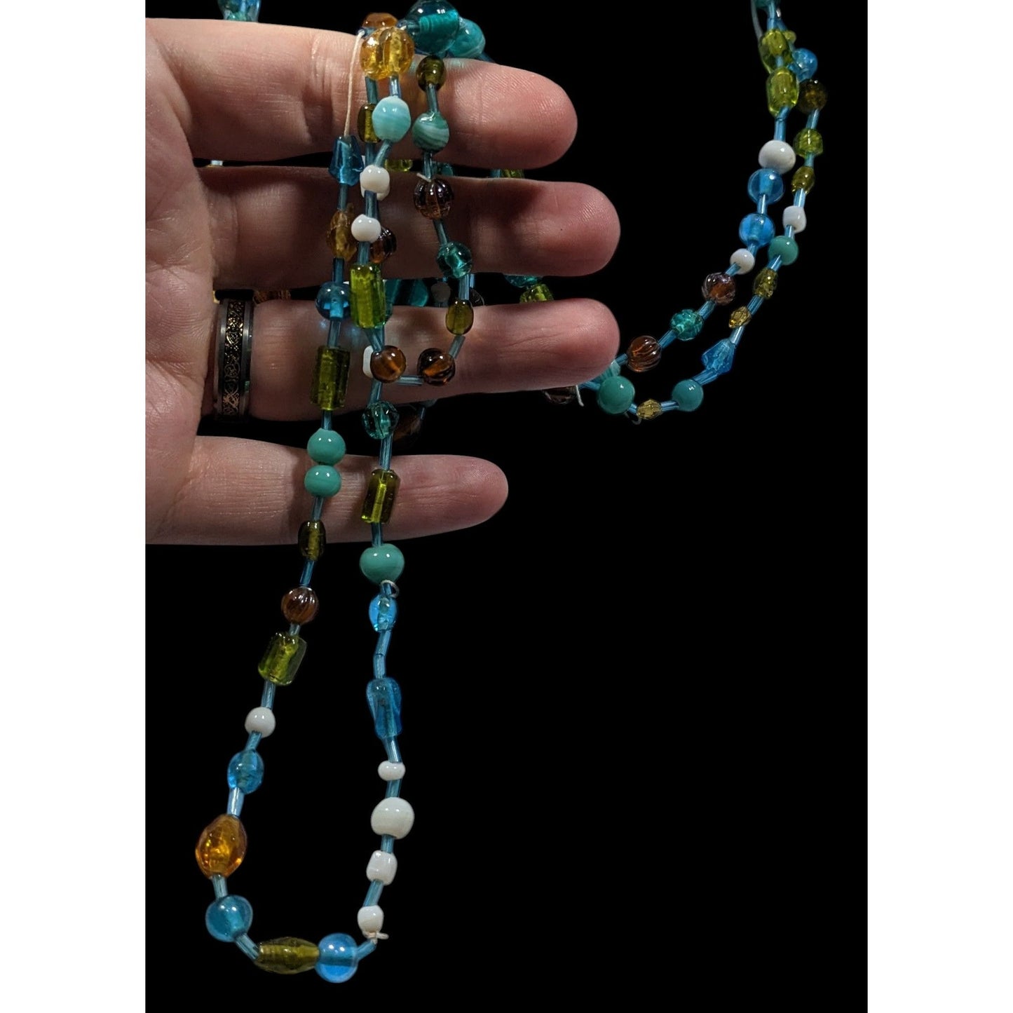 Handmade Cool Tone Glass Beaded Extra Long Necklace