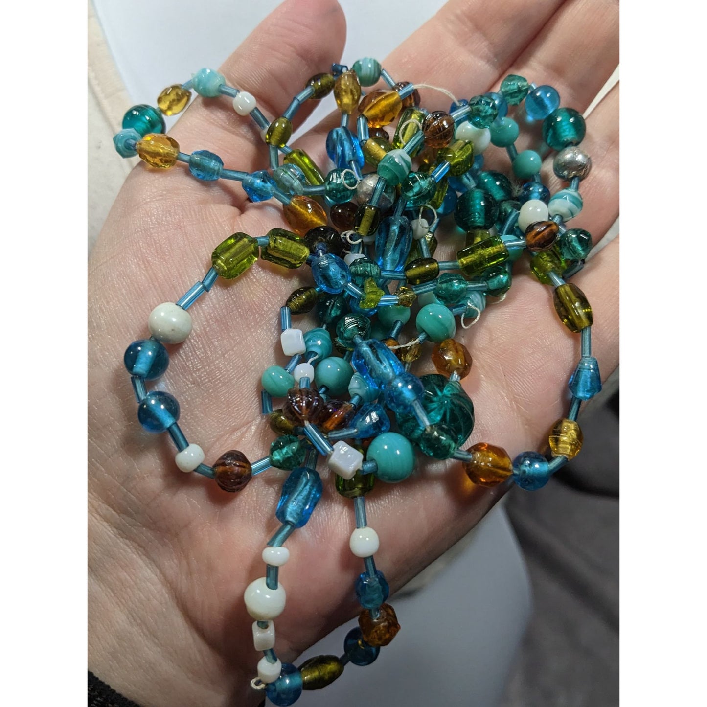 Handmade Cool Tone Glass Beaded Extra Long Necklace