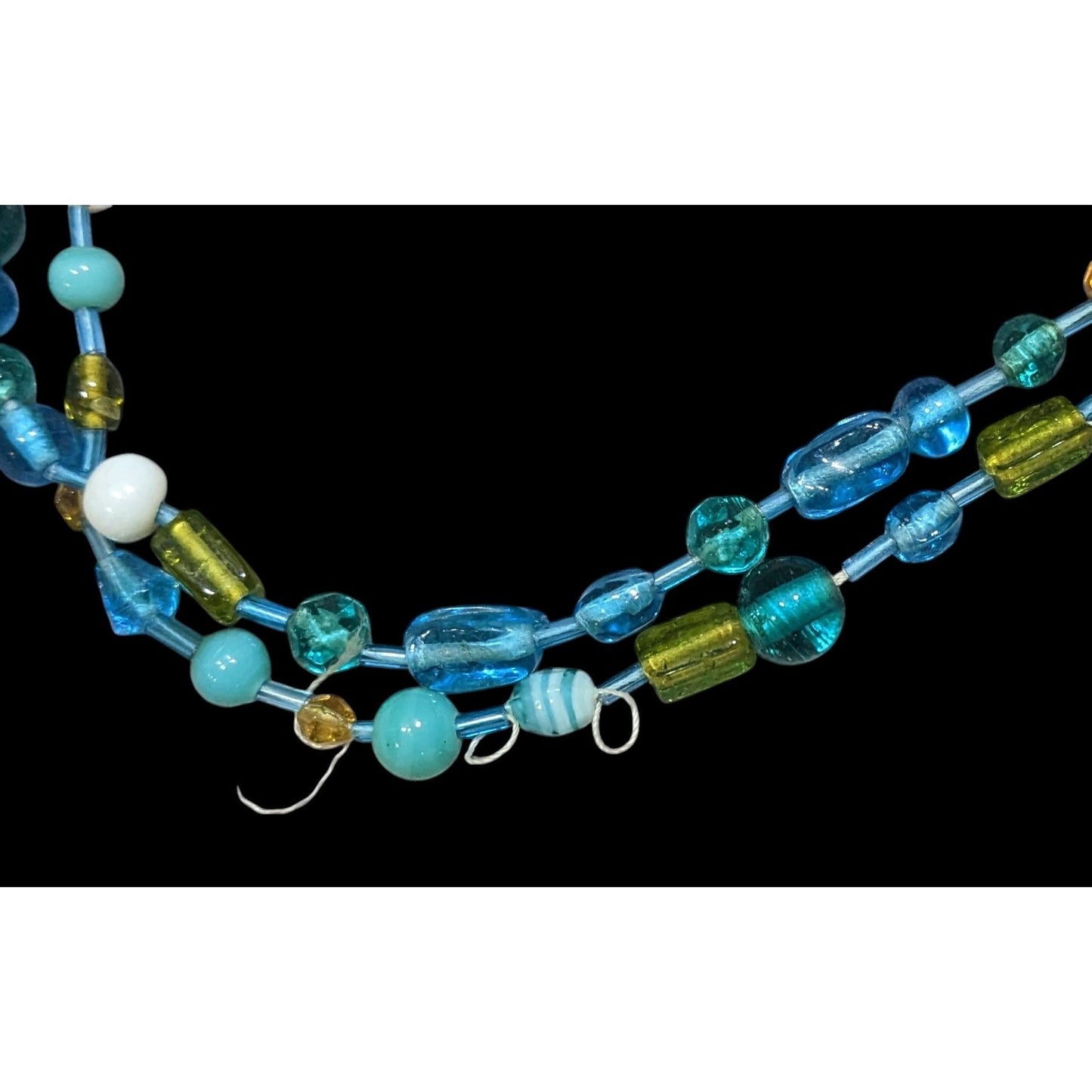 Handmade Cool Tone Glass Beaded Extra Long Necklace