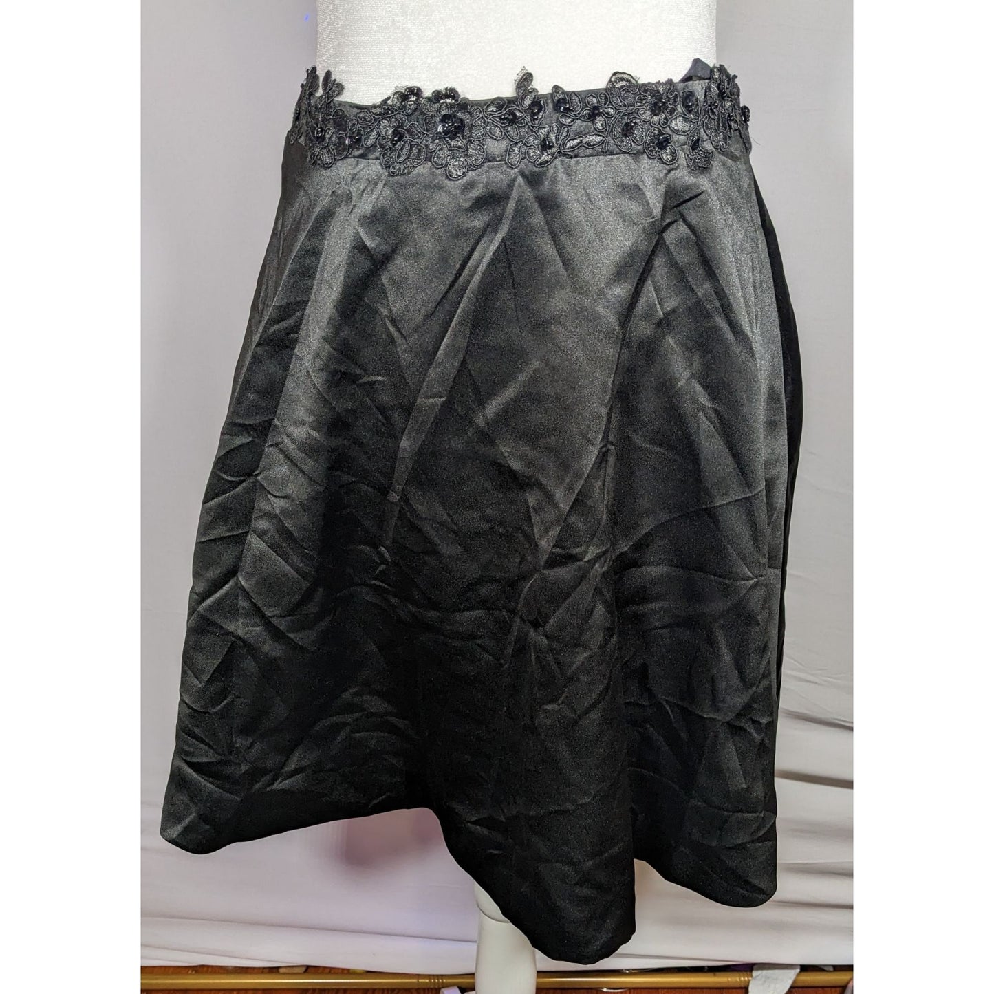 Handmade Gothic Knee Length Skirt With Floral Embroidered Waist