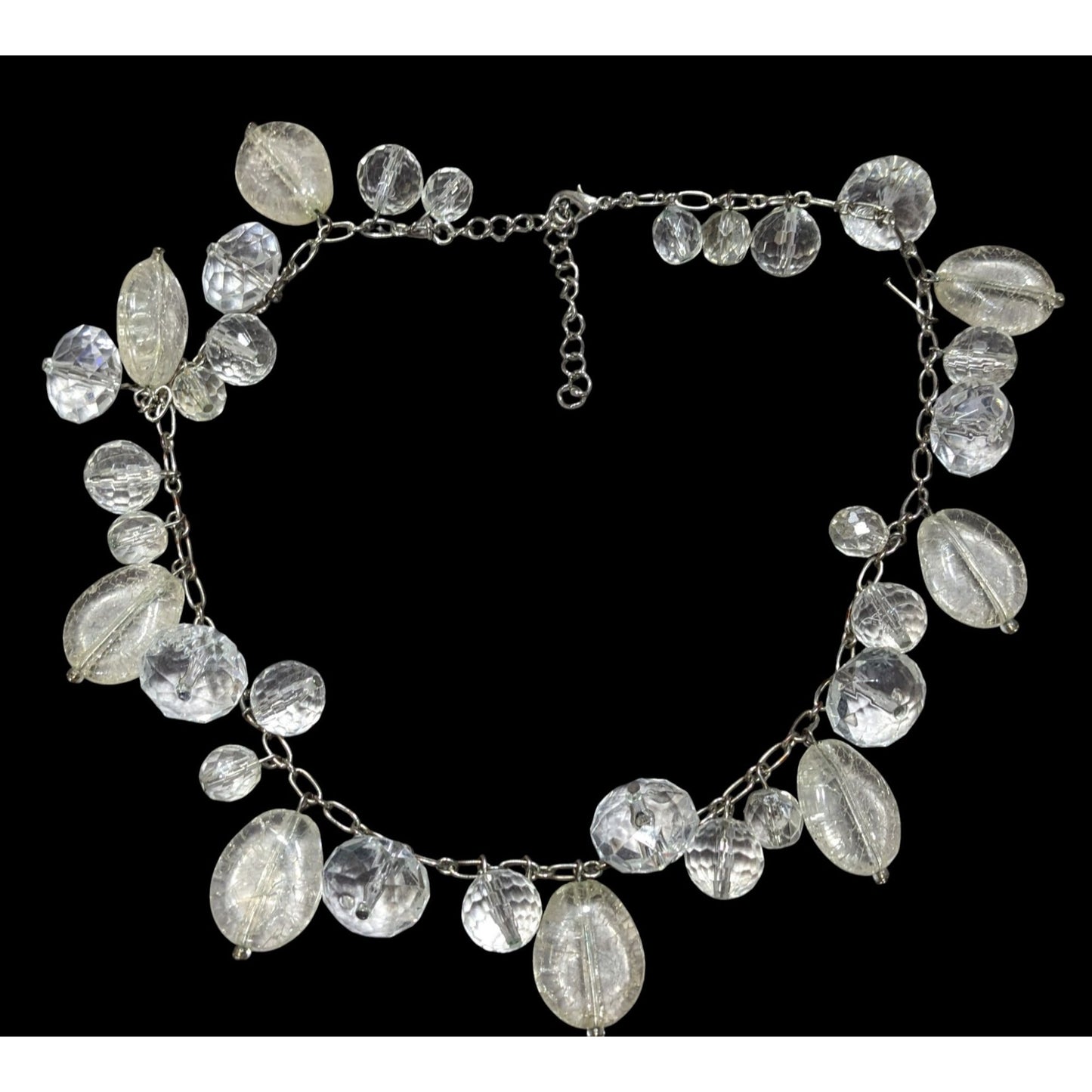 Elegant Glam Clear Beaded Statement Necklace With Silver Tone Chain