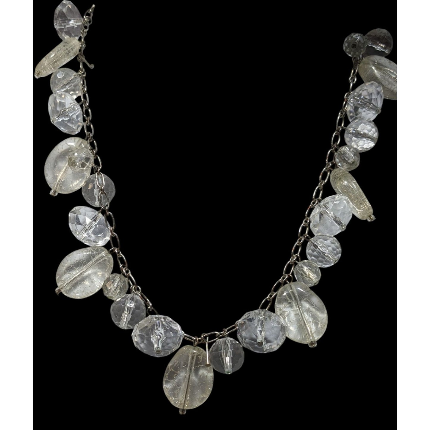 Elegant Glam Clear Beaded Statement Necklace With Silver Tone Chain
