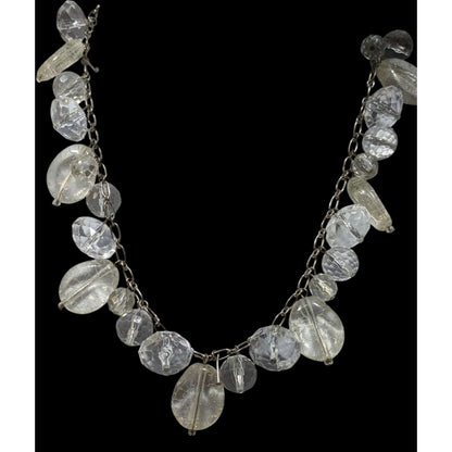 Elegant Glam Clear Beaded Statement Necklace With Silver Tone Chain