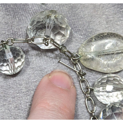 Elegant Glam Clear Beaded Statement Necklace With Silver Tone Chain