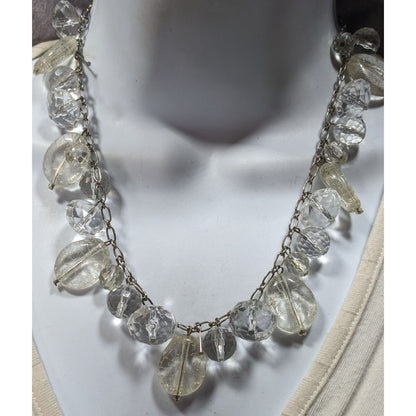 Elegant Glam Clear Beaded Statement Necklace With Silver Tone Chain