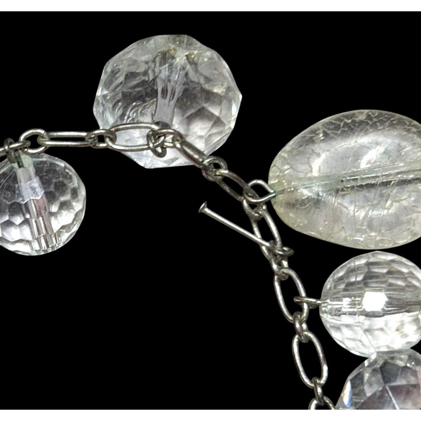 Elegant Glam Clear Beaded Statement Necklace With Silver Tone Chain