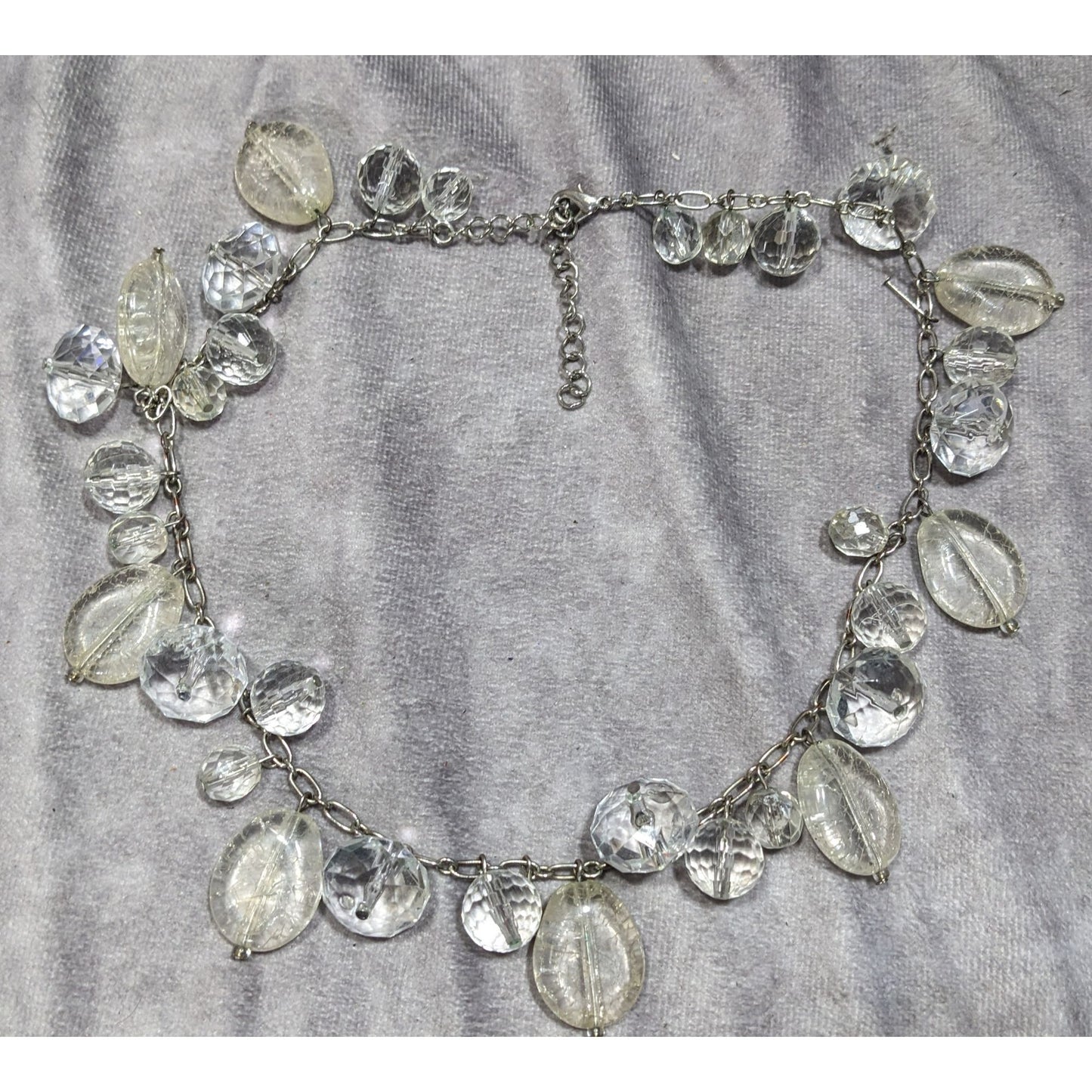 Elegant Glam Clear Beaded Statement Necklace With Silver Tone Chain