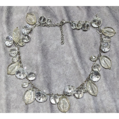 Elegant Glam Clear Beaded Statement Necklace With Silver Tone Chain