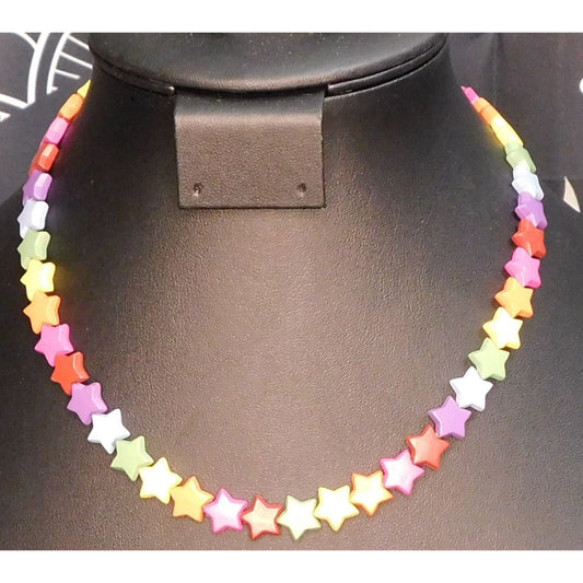 Kidcore Rave Rainbow Star Beaded Necklace