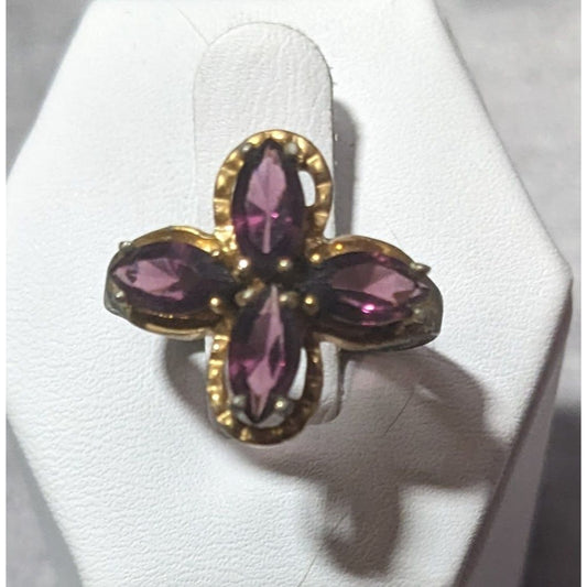 Vintage Elegant Floral Purple Stone Gold Tone Ring Size 6