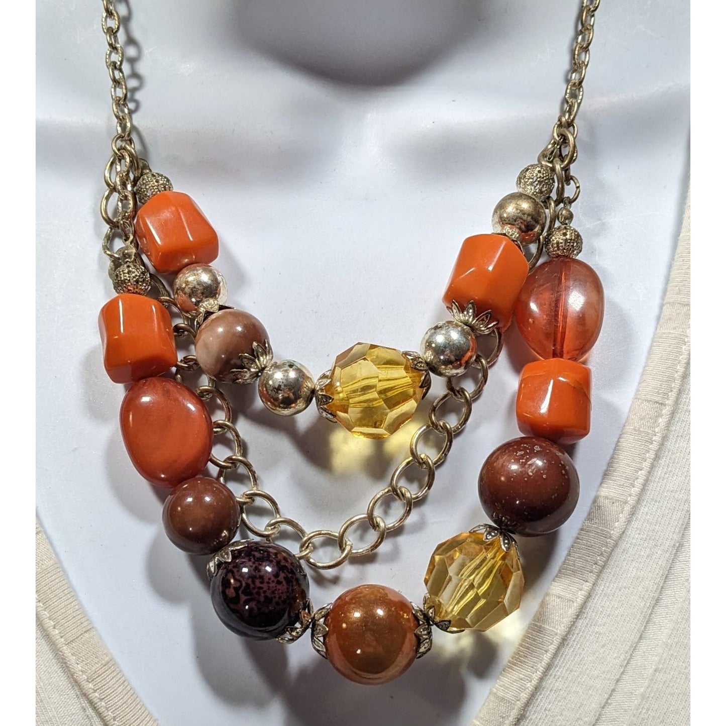 Chunky Earth Tone Beaded Layered Necklace