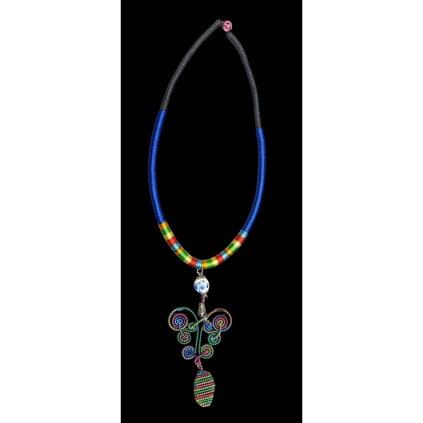Rainbow Fairycore Wire And Thread Statement Pendant Necklace