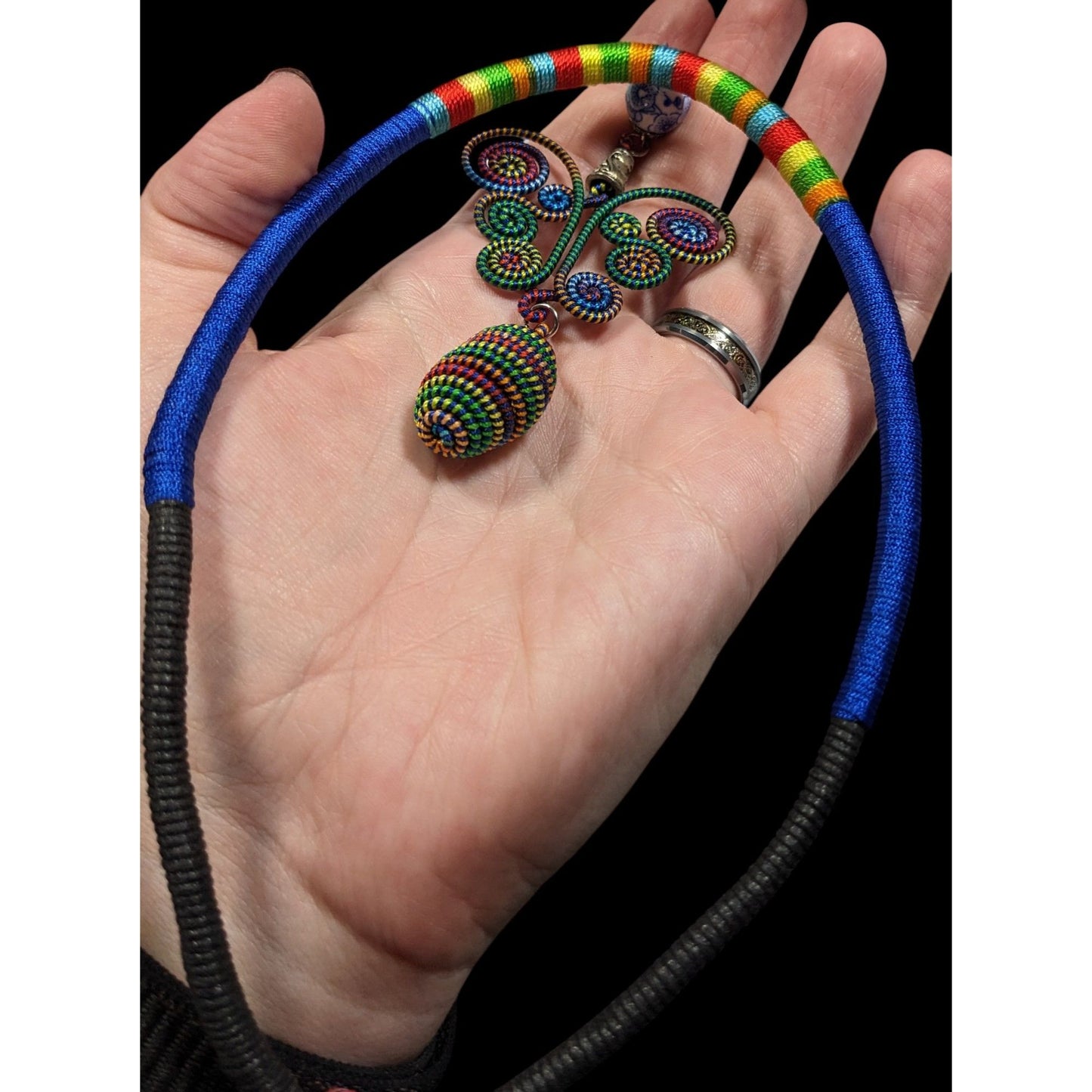 Rainbow Fairycore Wire And Thread Statement Pendant Necklace