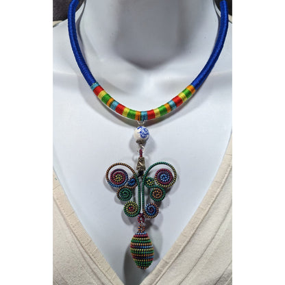 Rainbow Fairycore Wire And Thread Statement Pendant Necklace
