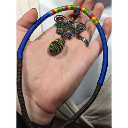 Rainbow Fairycore Wire And Thread Statement Pendant Necklace