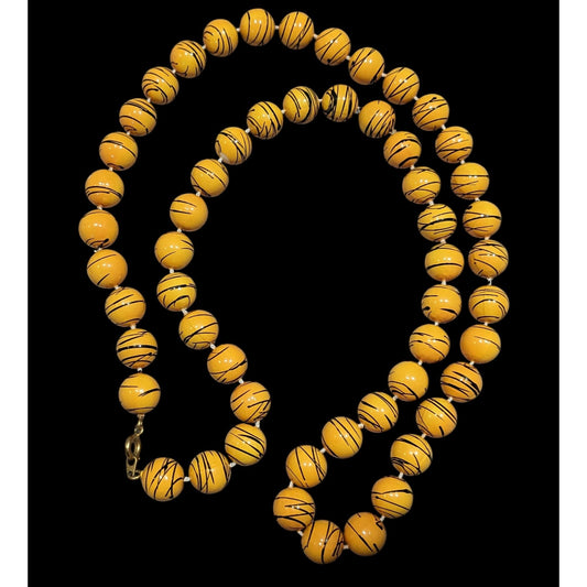 Vintage 80s Yellow And Black Paint Splatter Necklace