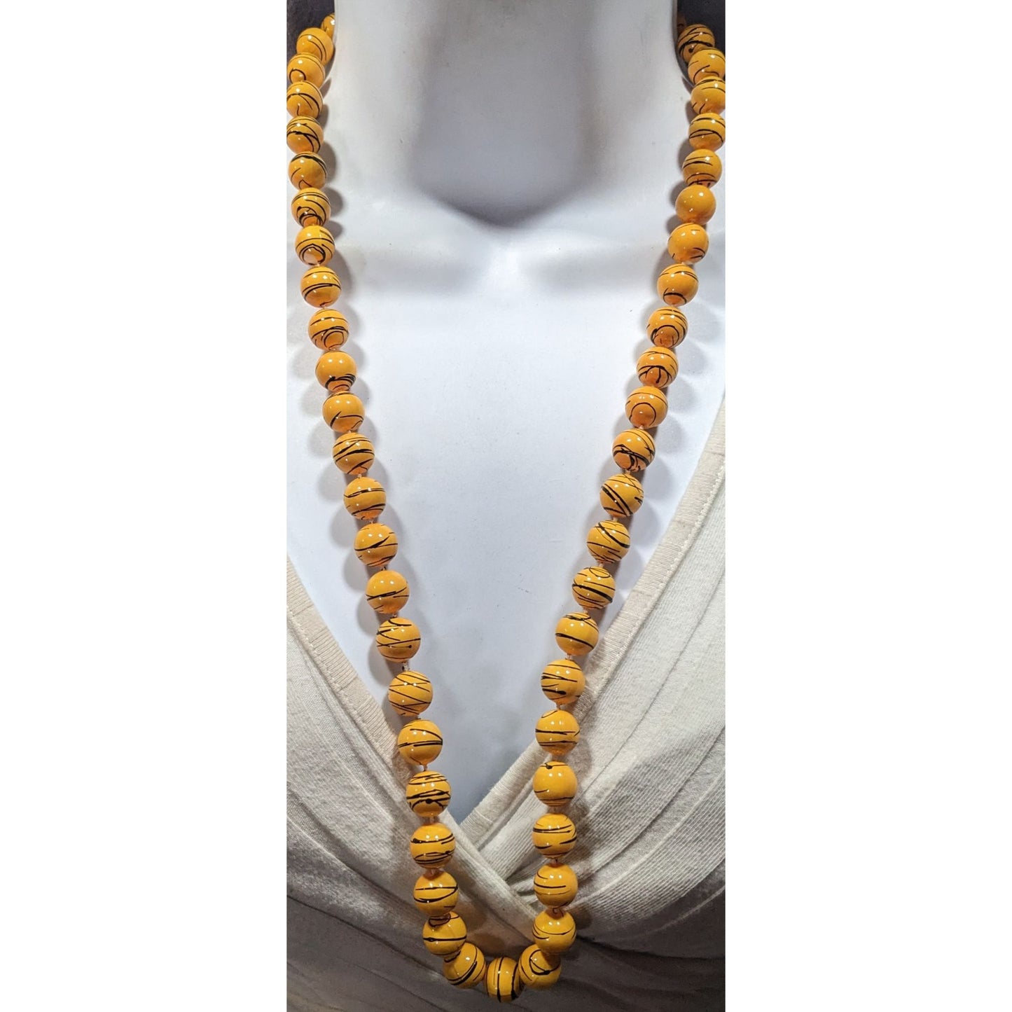 Vintage 80s Yellow And Black Paint Splatter Necklace