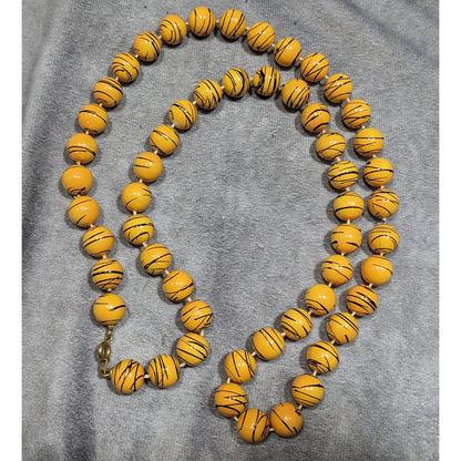 Vintage 80s Yellow And Black Paint Splatter Necklace
