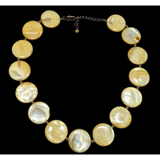 Vintage Luminous Sunny Yellow Mother Of Pearl Coin Necklace