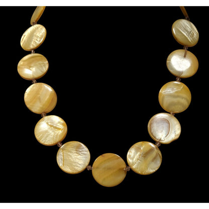 Vintage Luminous Sunny Yellow Mother Of Pearl Coin Necklace