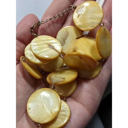 Vintage Luminous Sunny Yellow Mother Of Pearl Coin Necklace