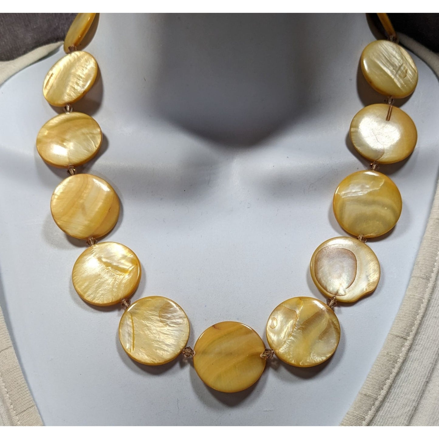 Vintage Luminous Sunny Yellow Mother Of Pearl Coin Necklace