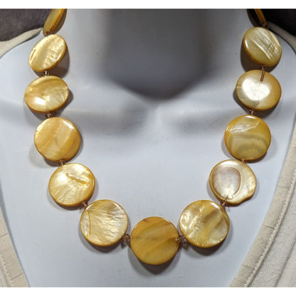 Vintage Luminous Sunny Yellow Mother Of Pearl Coin Necklace