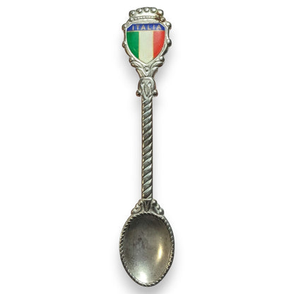 Vintage Retro Metal Silver Tone Italy Italia Flag Souvenir Spoon 5 1/4 Inch
