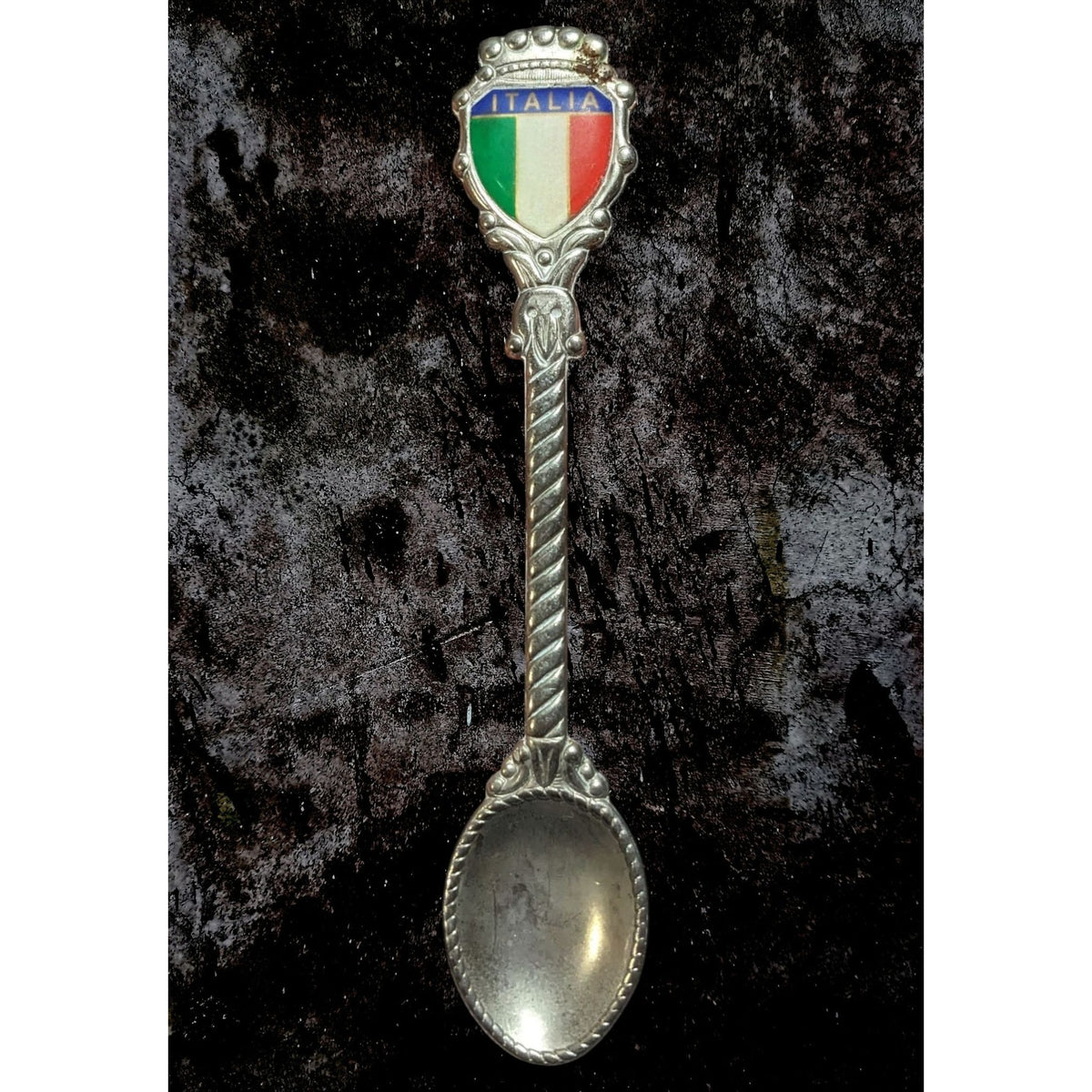 Vintage Retro Metal Silver Tone Italy Italia Flag Souvenir Spoon 5 1/4 Inch