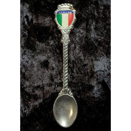 Vintage Retro Metal Silver Tone Italy Italia Flag Souvenir Spoon 5 1/4 Inch