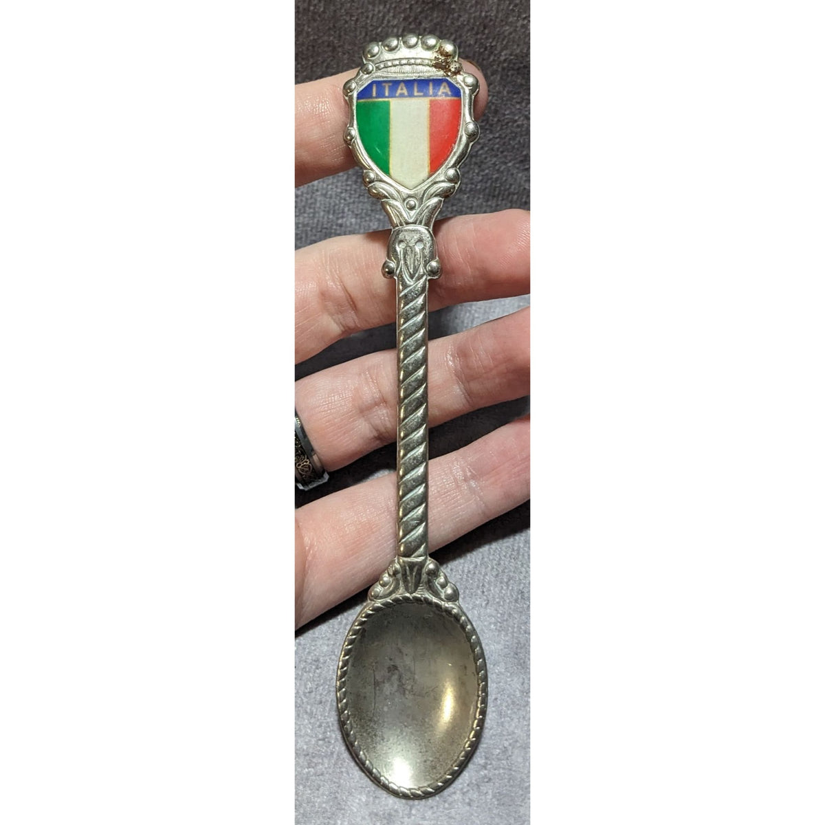 Vintage Retro Metal Silver Tone Italy Italia Flag Souvenir Spoon 5 1/4 Inch