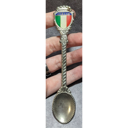Vintage Retro Metal Silver Tone Italy Italia Flag Souvenir Spoon 5 1/4 Inch