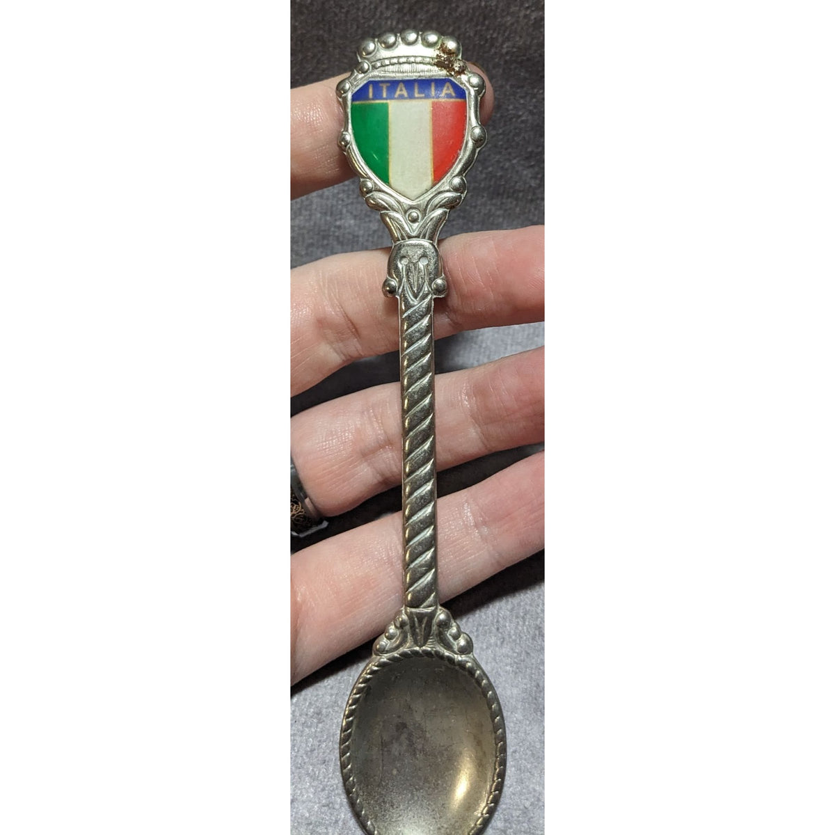 Vintage Retro Metal Silver Tone Italy Italia Flag Souvenir Spoon 5 1/4 Inch