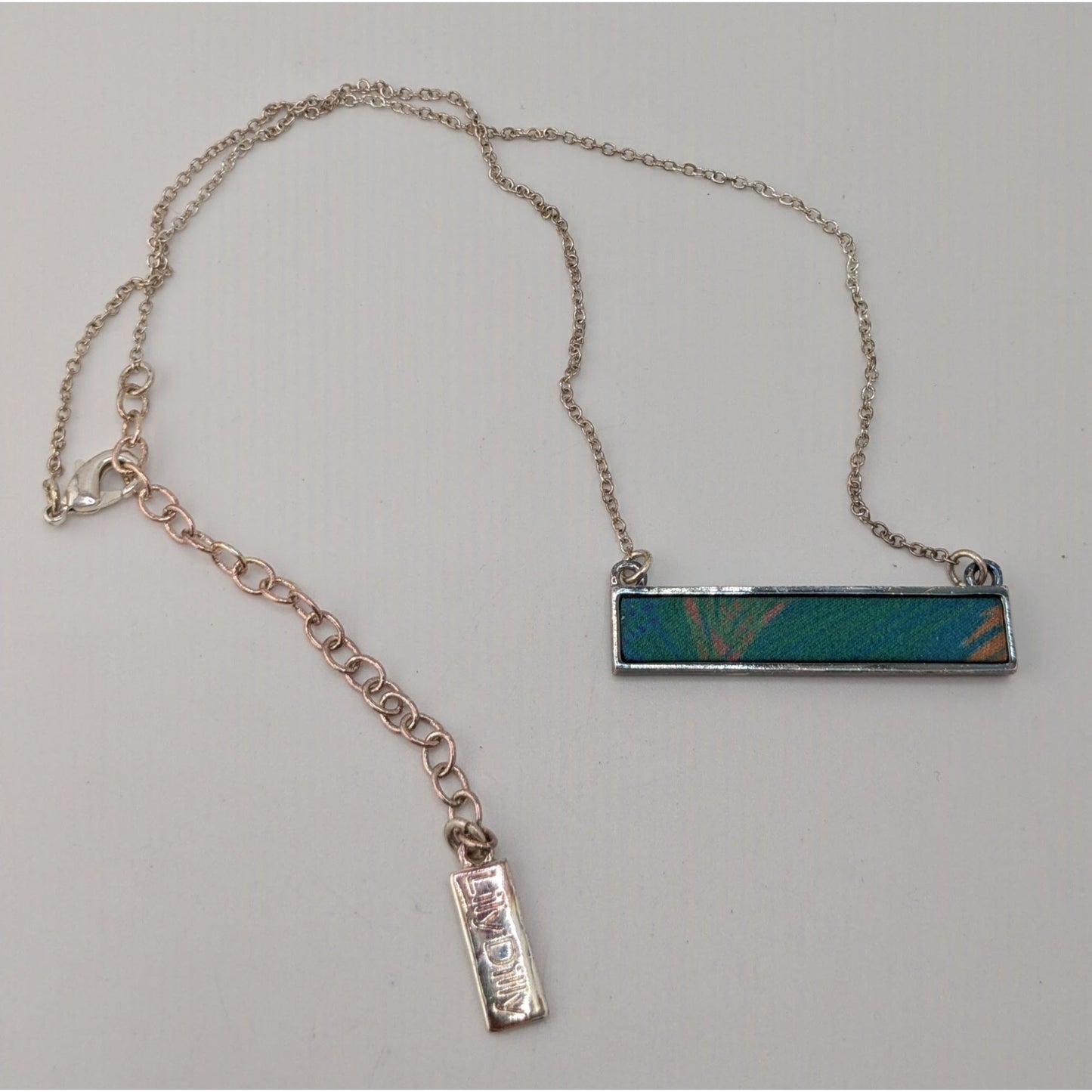 Lilly Dilly Reversible Pendant Necklace Blue Silver Tropical Art