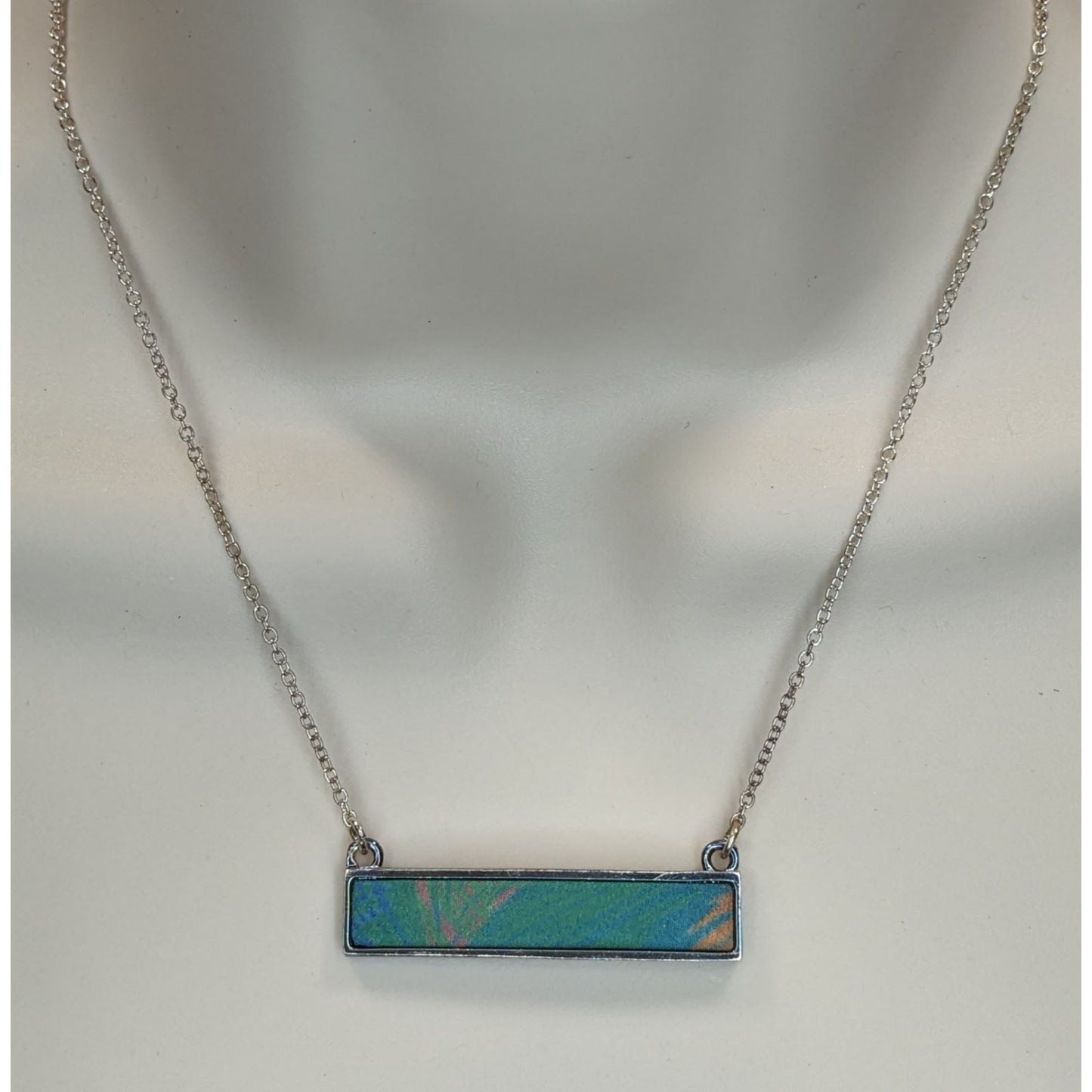 Lilly Dilly Reversible Pendant Necklace Blue Silver Tropical Art