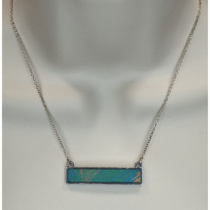 Lilly Dilly Reversible Pendant Necklace Blue Silver Tropical Art