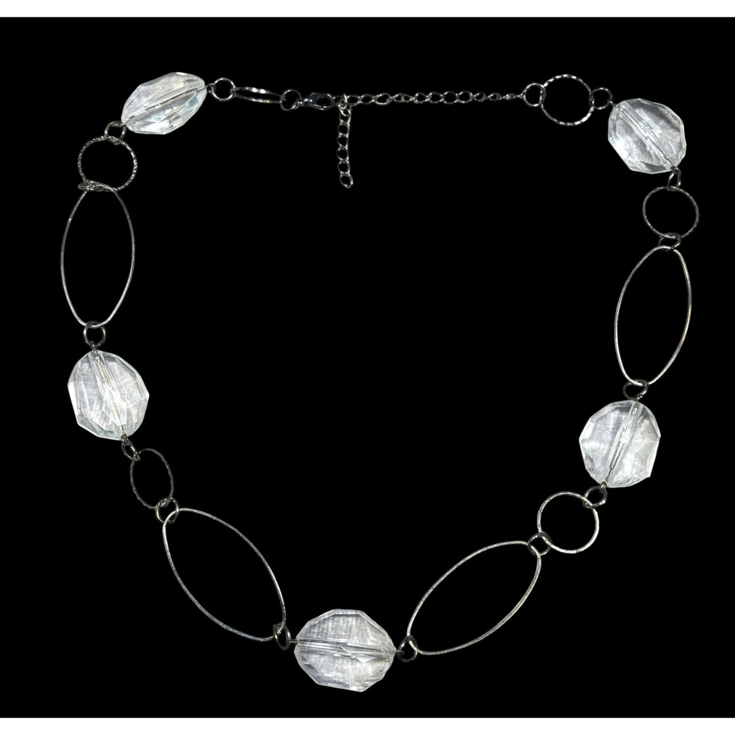 Retro Clear Gemmed Silver Link Casual Necklace