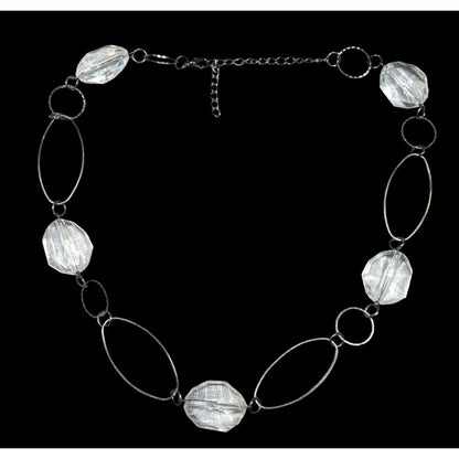 Retro Clear Gemmed Silver Link Casual Necklace