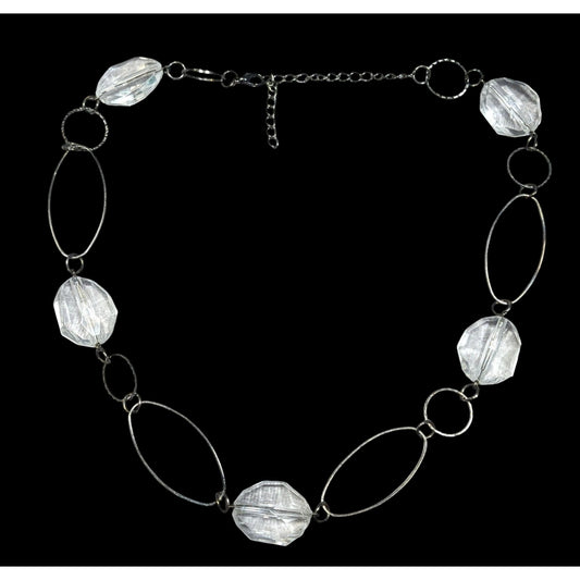 Retro Clear Gemmed Silver Link Casual Necklace