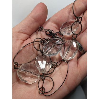 Retro Clear Gemmed Silver Link Casual Necklace