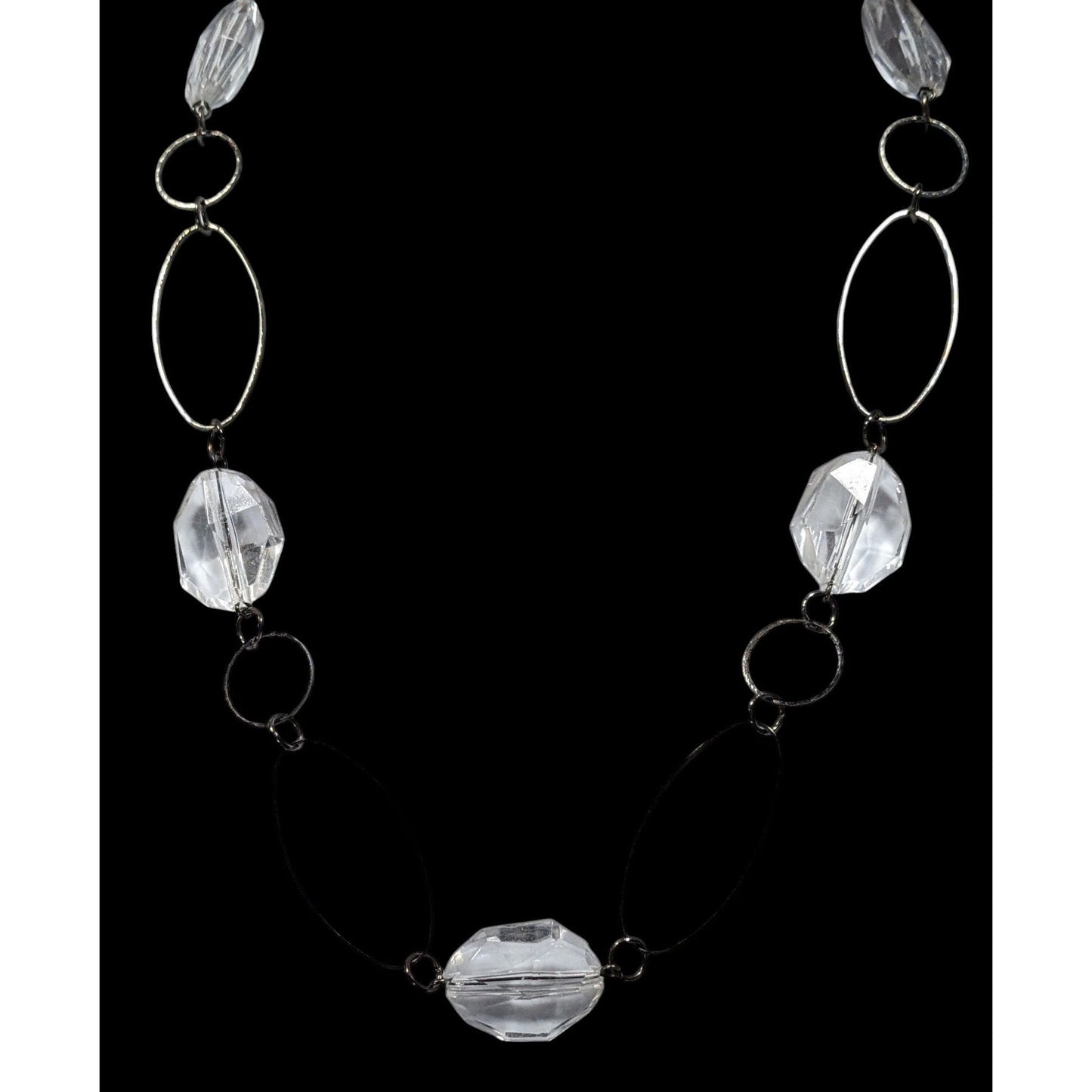 Retro Clear Gemmed Silver Link Casual Necklace