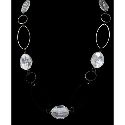 Retro Clear Gemmed Silver Link Casual Necklace