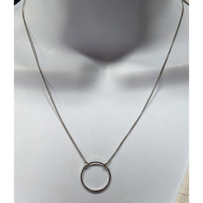 Minimalist Open Circle Silver Tone Pendant Necklace