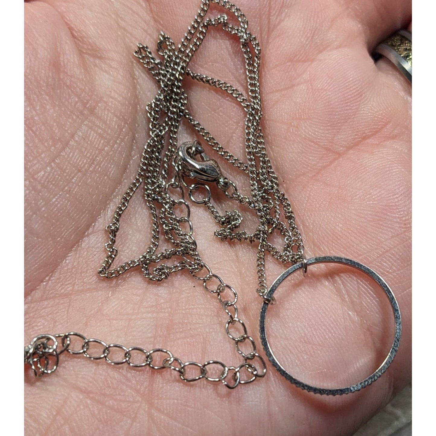 Minimalist Open Circle Silver Tone Pendant Necklace